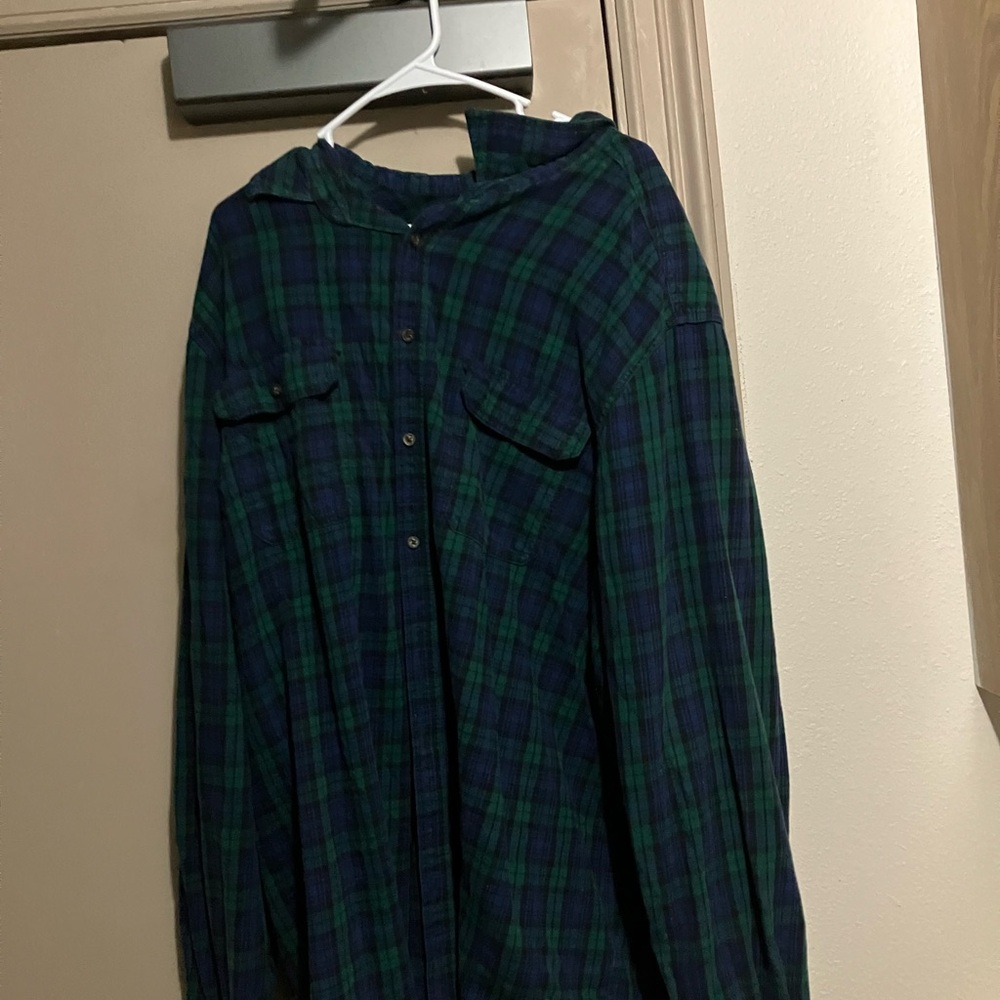Faded Glory Green and Blue Plaid Dress Shirt